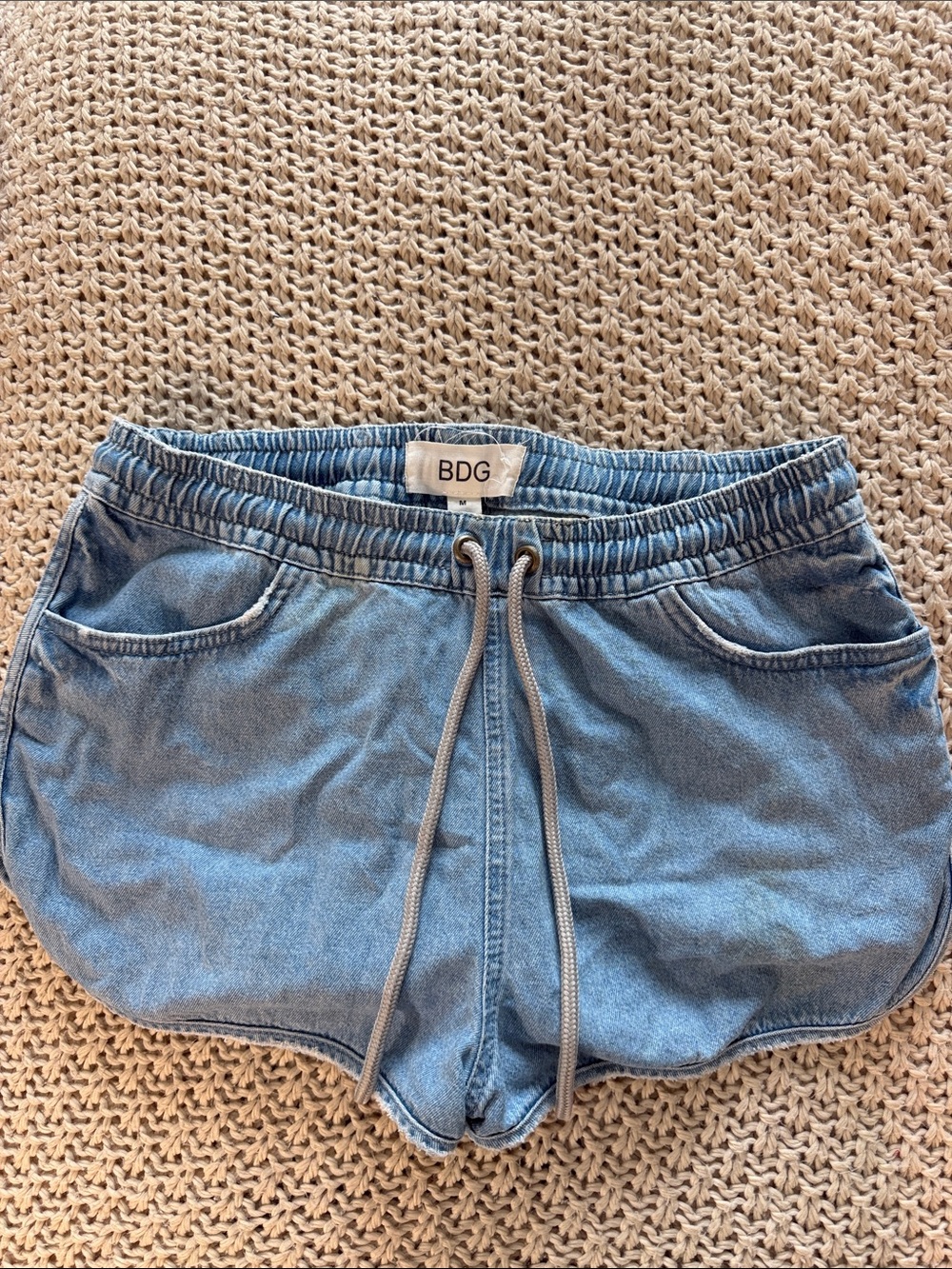 BDG Light Blue Denim Drawstring Shorts